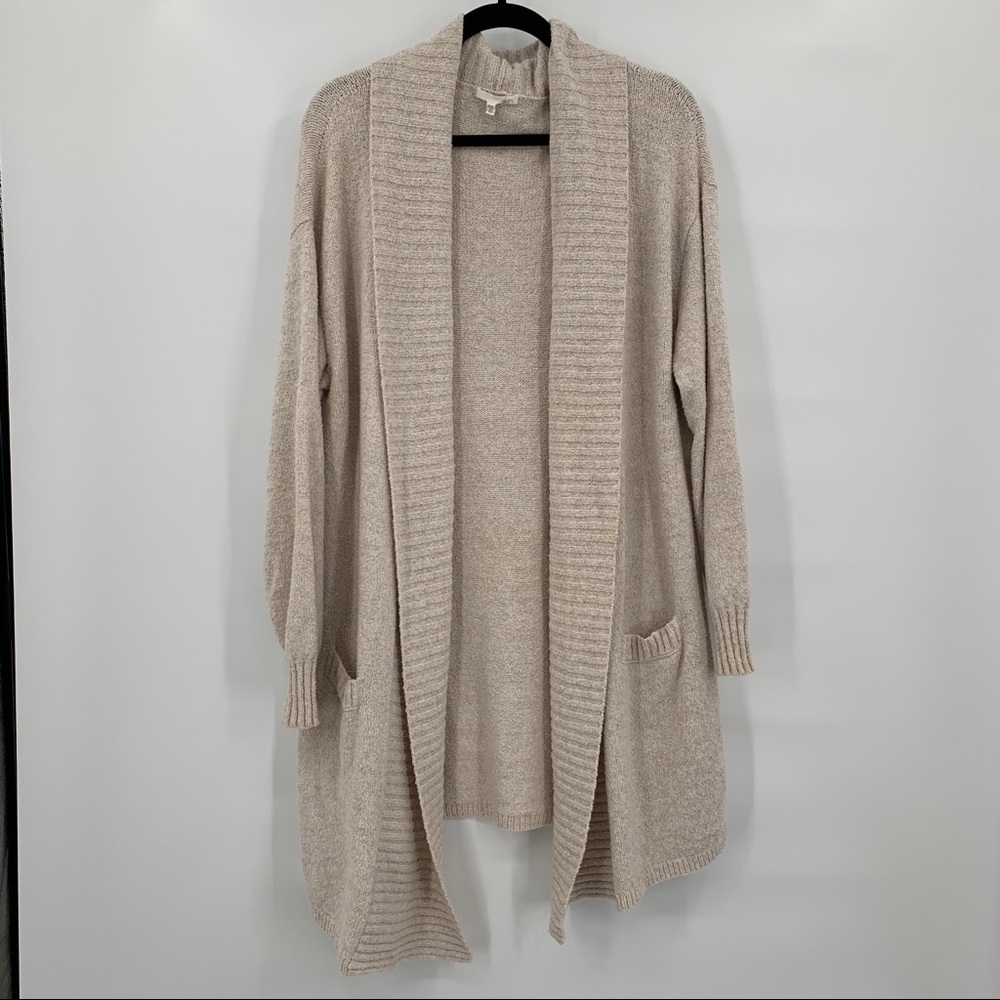 Skin Beige Oatmeal Cream Knee Length Open Cardigan Lounge Sweater Size Small - Picture 11 of 11